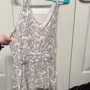 American Eagle Cream Tank Top with Lavender Floral Print